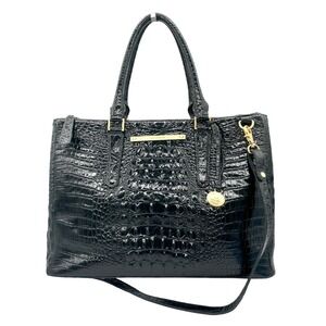 Brahmin Melbourne Black Croc Leather Business‎ Satchel Bag Tote Handbag Purse